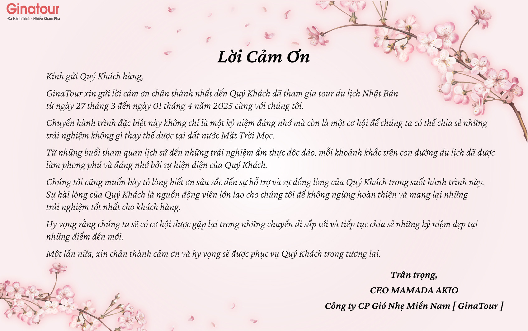 Lời cảm ơn TOUR HAD-01